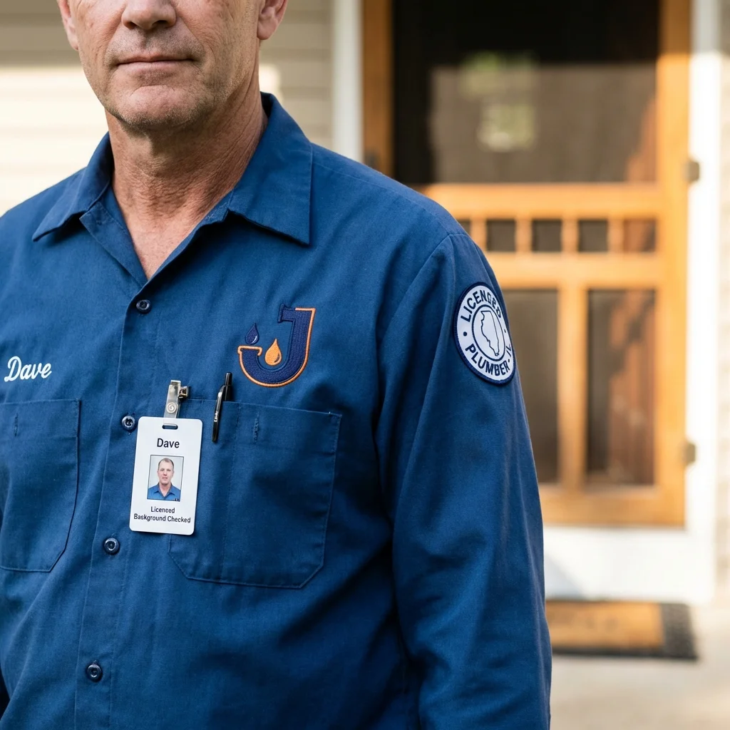 Licensed plumber showing ID badge in Olympia, WA