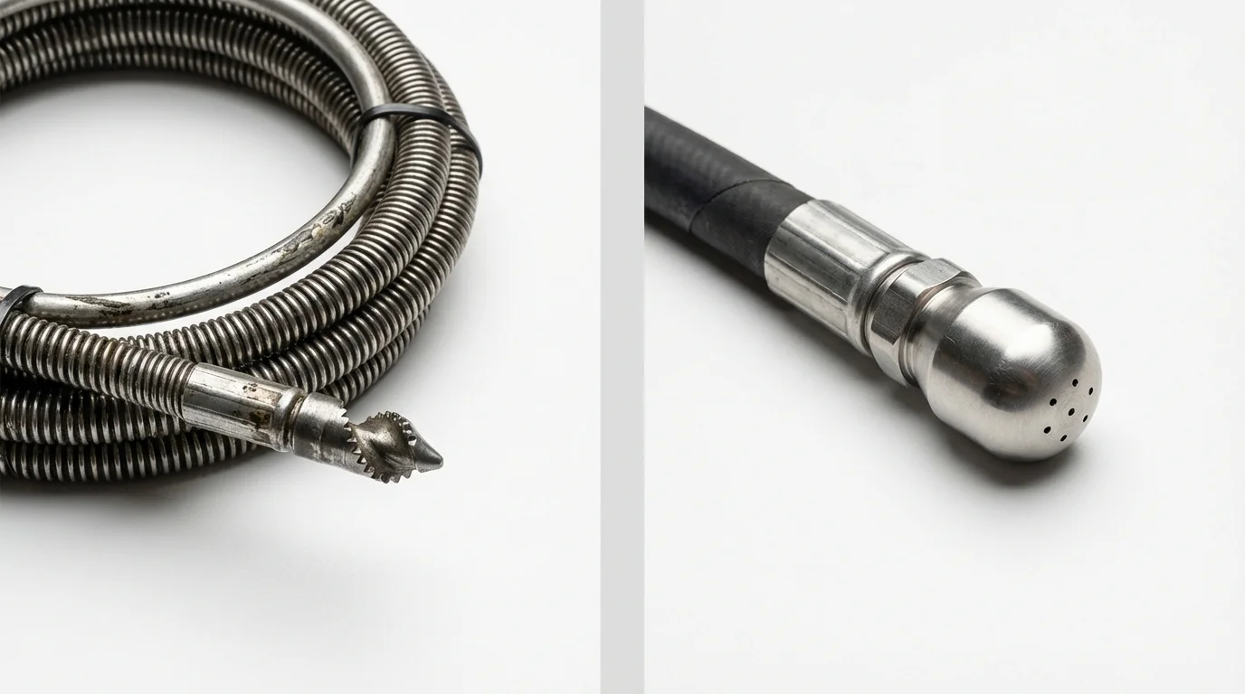 Drain snake cable and hydro jetting nozzle used for drain cleaning in Olympia, WA
